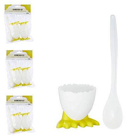 Cepewa 4 x 8teiliges Eierbecher-Set 4 Eierbecher im Eierschalen Design mit Füßen und 4 Eierlöffel