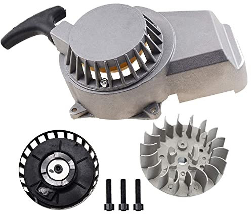 GOOFIT Arrancador De Retroceso De Arranque De AleacióN De Volante De 18 Aletas Reemplazo para Bicicleta De Tierra De Bolsillo De 47 CC 49 CC Mini ATV Gris