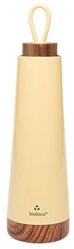 Chic Mic Bioloco Loop Mini Trinkflasche aus Edelstahl/Holz in der Farbe Pastell Gelb mit einem Fassungsvermögen von 500ml, Maße: 7,5cm x 7,5cm x 28cm, BEL116