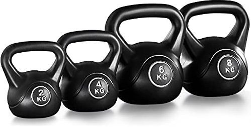 Yaheetech Kettlebell 20 kg Set Kugelhantel Schwunghantel 2 kg / 4 kg / 6 kg / 8 kg Kugelgewicht, für Fitness Kraftraining, schwarz