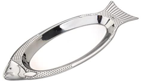 Cabilock Fish Shaped Serving Plate Stainless Steel Steamed Fish Dish Unique Kitchen Tray 15.74X6.57X0.94In Mirror Polished Tail Design