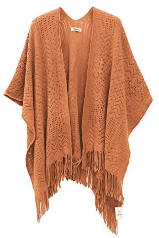 Soul Young Damen Stricken Stola Große Größen Warm Weich Poncho Shawl Cardigan Kimono(Einheitsgröße, Orange