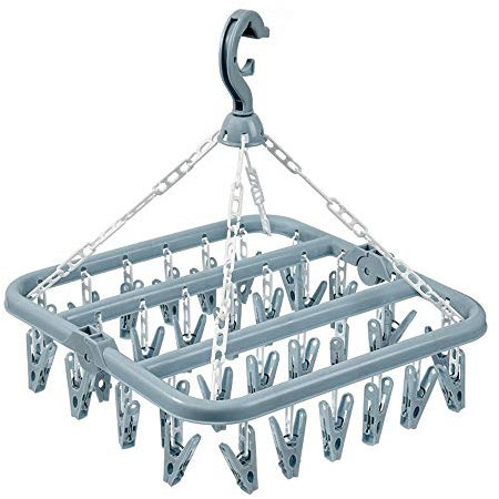 alladaga Clothes Drying Hanger with 32 Clips and Drip Foldable Hanging Sock Rack