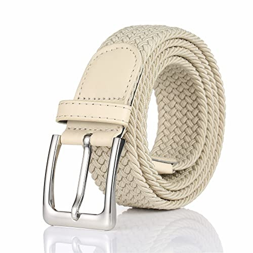 Gunsound Elastischer Stoffgürte Unisex Geflochtener Stretchgürtel Flechtgürtel Dehnbarer Gürtel für Damen und Herren (Beige, Länge 135 cm)