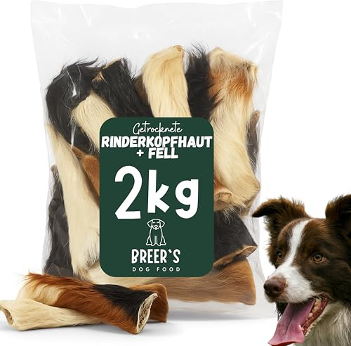 BREERs Getrocknete Rinderkopfhaut mit Fell für Hunde 2 Kg getreidefrei, Deutsche Herstellung, Leckerli Hundekauartikel Kauartikel große Hunde
