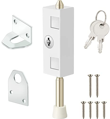 Sliding Door Lock Rectangle Patio Door Lock Keyed for Glass Hinged Security Bar Steel Bolt Zinc Alloy Iron Portable to Prevent Sliding(1 Piece)