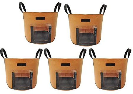 BOPIES Kartoffel-Anbaubeutel, strapazierfähige, robuste, verdickte Garten-Pflanztöpfe mit Griffen und Erntefenster for Tomaten und Gemüse, 5 Stück, braun