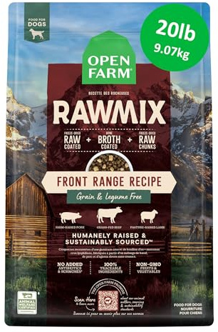Open Farm, RawMix Grain-Free Dry Dog Food, Protein-Packed Kibble Coated in Bone Broth with Freeze Dried Raw Chunks, Beef Pork & Lamb, Front Range Recipe, 20lb Bag
