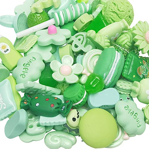 Chenkou Craft 50 Stück verschiedene sortierte grüne Bastel-DIY-Flachrücken Kunstharz Knöpfe mit flacher Rückseite für Scrapbooking (Grün)