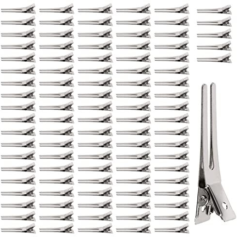 Molyorch 100 Piezas Pinzas de Cabello Cocodrilo, Pinzas de Pelo de Cocodrilo de Metal Planas, Plata Pinza Peluquería Doble Punta, para Peluqueros, Estilistas