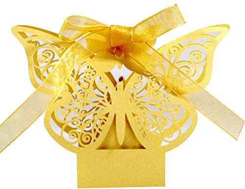 50 Stück Geschenkboxen für Hochzeiten Schmetterling Hohl Hochzeitsgeschenkbox mit Bändern Pralinenschachteln für Taufe, Hochzeit, Geburtstagsfeier