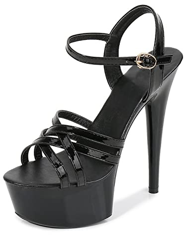 Scarpe Sandali da sposa con tacco alto a spillo, scarpe da donna Piattaforma Spessa Sexy Serata, Nero , 39 EU