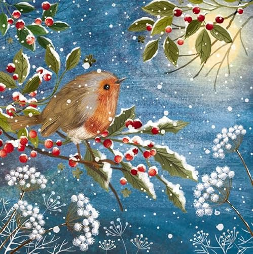 The Great British Card Company - Biglietti natalizi di beneficenza, con pettirosso su un ramo di agrifoglio innevato, ecologici e riciclabili, confezione da 10 biglietti