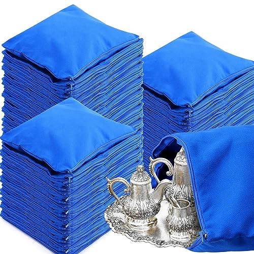 Sureio 20 Pieces Zippered Silver Storage Bags 18 x 18 Inch Anti Tarnish Bag Jewelry Storage Cloth Pouch Silver Protector Bag Velvet Silverware Polishing Bag for Home Kitchen Tableware Tool Supplies