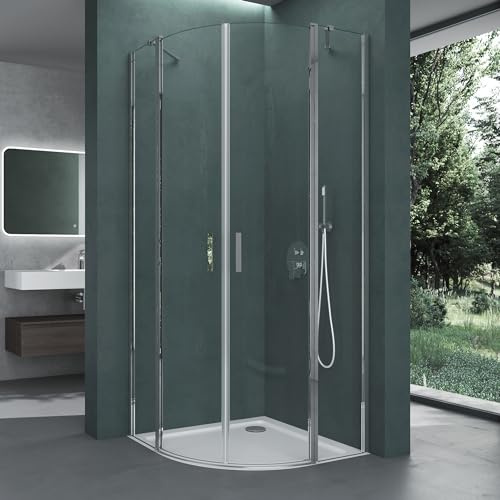 Mai & Mai Duschkabine Viertelkreis mit 2 Drehtüren 100x100cm | Duschabtrennung Dusche 6mm ESG-Sicherheitsglas Nano-Beschichtung Ravenna52K