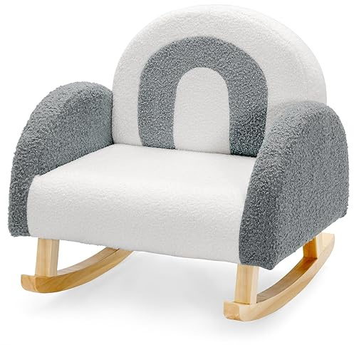 GOPLUS Sofá infantil, mecedora para niños pequeños, silla de imitación de piel de cordero, silla infantil, silla para habitación infantil, sala de juegos (gris)