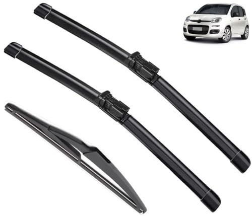 Essuie-glace de voiture compatible avec Fiat Panda MK3 2012-2019 Balais d'essuie-glace avant et arrière de voiture Essuie-glaces en caoutchouc souple Pare-brise automatique 24+15+112016 2017 2018 (