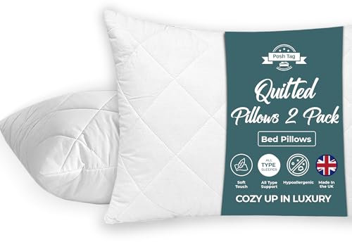 Posh Tag Quilted Pillows 2 Pack (48 x 74) cm Hollow Fiber Filled Comfortable & Breathable Non-Allergenic Hotel Quality Hypoallergenic Back & Down Support Alternative Pillows Bed Pillow