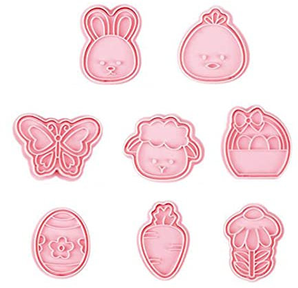 Set di 8 formine per biscotti pasquali, in materiale plastico, a forma di coniglio, carota, uova di Pasqua, stampini per biscotti da cucina, piccole forme per biscotti in plastica per bambini