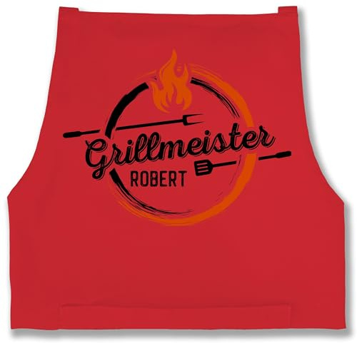 Geschenk mit Namen personalisiert by Shirtracer - Schürze - Grillschürze Herren - Grillmeister mit Name personalisiert I Geschenk Männer Grillzubehör I Hobbygriller Geschenke Papa I Vatertag