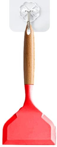Aznever Silicone Spatula Turner,Dishwasher-Safe Silicone Spatula Turner - Silicone Turner with Wooden Handle Non Scratch for Steak Fried Egg Meat Pie