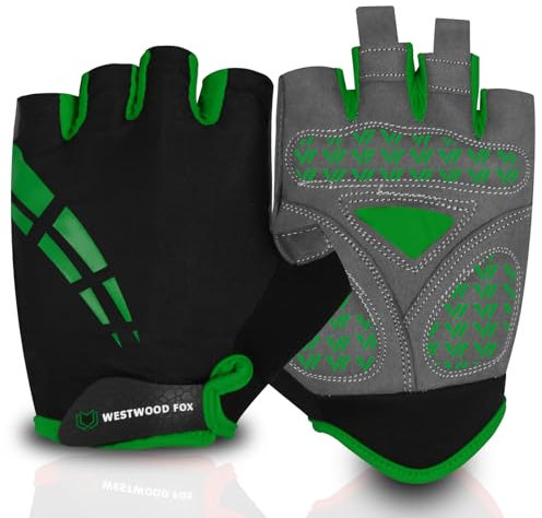 WESTWOOD FOX Fahrradhandschuhe für Herren und Damen Halbfinger-Gel-gepolsterte rutschfeste Mountainbike-Handschuhe atmungsaktive Stoßdämpfung griffige Handfläche (GRÜN, M)