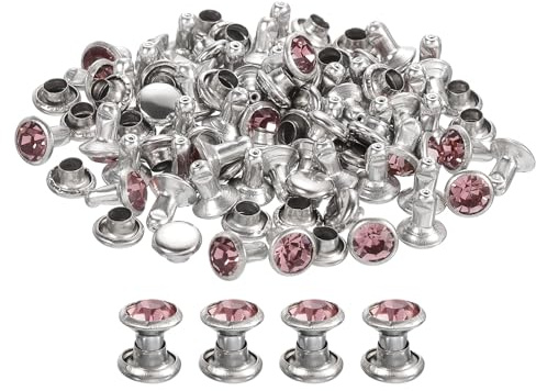 QUARKZMAN 50pz Rivetti in Cristallo Rosa Argento, 6mm/0,24 Rivetti Pelletteria Rivetti Cristallo Borchia Metallo con Strass a Doppio Cappuccio Rivetti Perno per Artigianato Pelle Borse