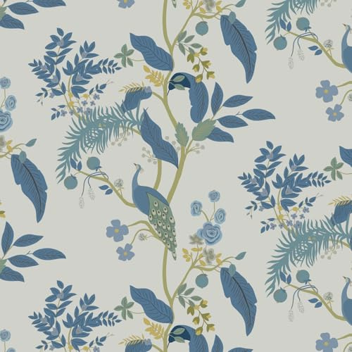 Fiula Papier peint autocollant en vinyle - 41 cm x 3 m - Motif oiseaux et fleurs - Bleu et blanc - Décoration de meubles - Imperméable - Pour chambre à coucher, salon, locataire