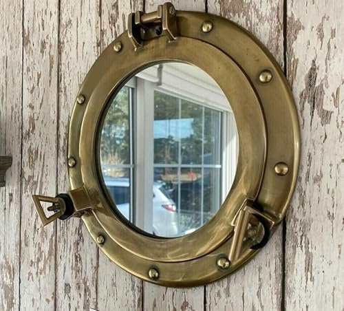 Generic Ojo de Buey Espejo Latón Antiguo Náutico | Barco Marino Ventana y Espejo de Pared | Regalo de Decoración del Hogar (30,5 cm)