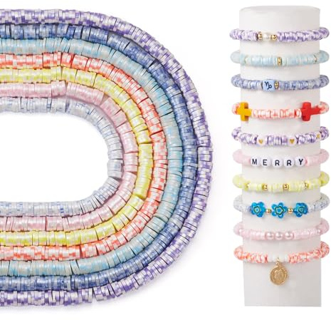 Cheriswelry 7 Stränge, handgefertigte Polymer-Ton-Perlen, Stränge, 6 mm, Perlglanz-Perlen, flache runde Heishi-Perlen für DIY, böhmische Chocker, Halsketten, Armbänder, Schmuckherstellung