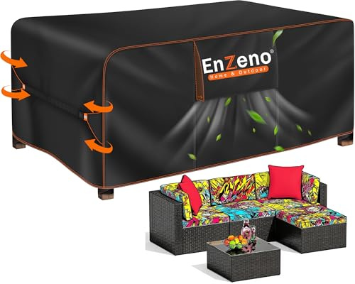Enzeno Abdeckung für Gartenmöbel Wasserdicht ,Abdeckplane Gartenmöbel, 420D Oxford Gewebe Loungemöbel Abdeckung, Lounge Abdeckhauben mit Luftauslass für Tische und Stühle, Rattanmöbel 200X160X74cm