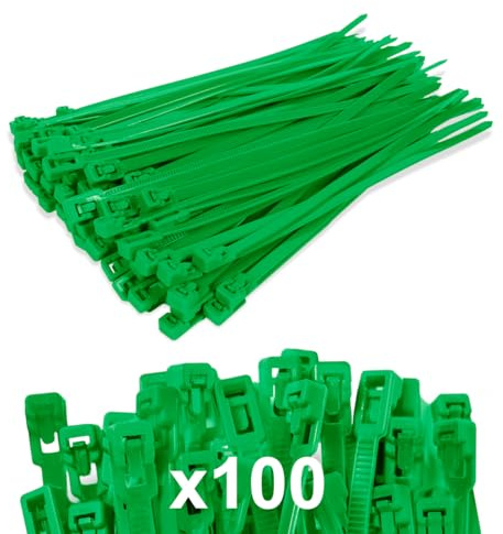 FORZA Releasable Nylon Cable Ties [6 Colours] | Premium Quality, Reusable Cable Ties Supplied in a Pack of 100-5mm x 200mm (Green)
