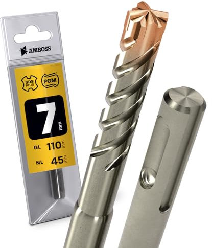 Amboss - Broca SDS Plus, 4 Unidades, PGM, Diámetro 7.0 mm x 45 mm, Ideal para Hormigón, Metal Duro y Mampostería