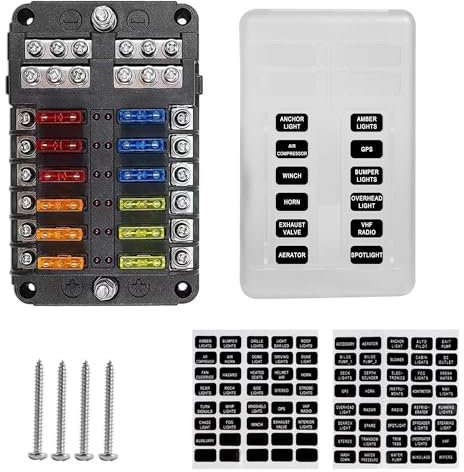 Portafusibili 12V Scatola: 12 Vie Porta Fusibili con Indicatore Luminoso a LED Scatola Fusibile Impermeabile per 12-24 V Auto Marina Camion Camper (16 Fusibili)