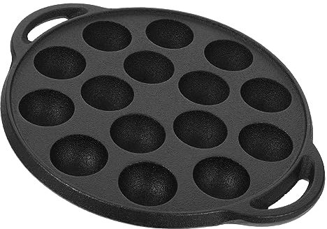 LALADEFIEE Sartén De Hierro Fundido Gruesa Tipo Caracol 15 Agujeros Negra Utensilio Cocina Hogar Alta Durabilidad Para Freír Albóndigas y Caracoles Uso Doméstico y Profesional