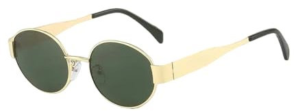 CMZYBBD Sonnenbrille Retro Oval Polarisierte Sonnenbrille Damen Herren Damen Designer Metall Mode Rahmen Rund Vintage Metallrahmen Uv400 Schutz-goldgrün