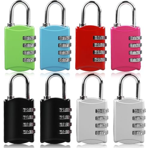 SPORWAY Lot de 8 cadenas à combinaison : cadenas à 4 chiffres avec code numérique, antirouille en métal pour salle de gym, casier, jardin, abri de jardin