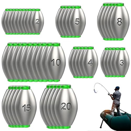 Duoleimi Angelblei Set 50stk, Laufblei Angeln, Grundblei & Lotblei Angeln, Wiederverwendbar & Corrosion Resistant Angelgewichte für Brandungsblei und Meer, 2g-20g