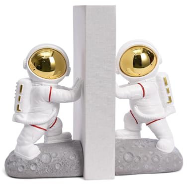 HTYUKFDG Buchstützen Kreative Astronauten-Buchstützen, Weltraum-Dekoration, seitlich schiebende Astronauten-Figur, Statue, Bücherregalhalter für Zuhause, Büro, Raumdekoration Regal