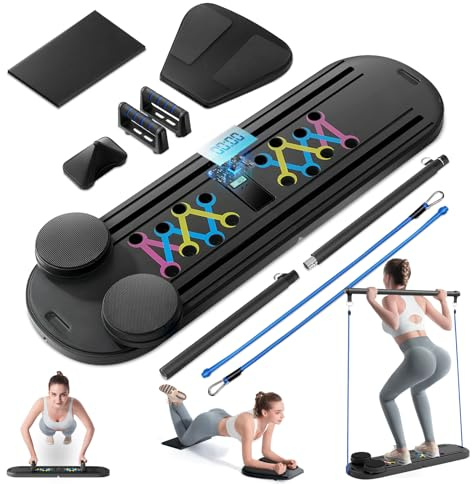INSMEER Foldable Pilates Reformer Board for Home, 6-in-1 Rebound Ab Roller Reformer Pilates Machine with Resistance Bands, Push Up Bars, Timer, Non-Slip Core Trainer for Women & Men, Full Body Workout