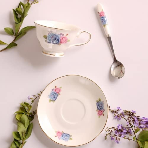 Windmilne Kaffeetasse aus Keramik im Palaststil, Kaffeetasse mit Blumenmuster und Goldrand, Teetasse, luxuriöses Tassen- und Untertassen-Set aus Porzellan, Kaffeeset (Gold)