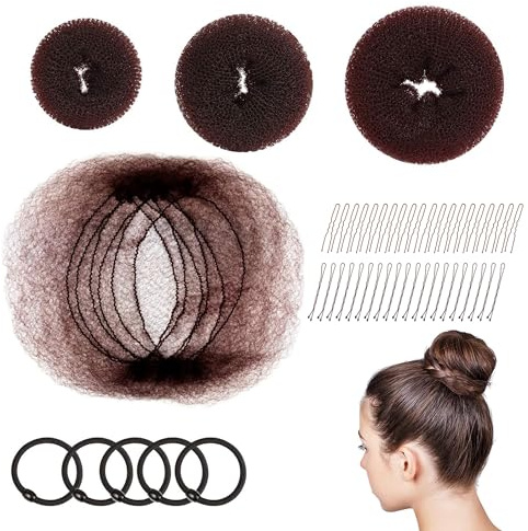 Hair Bun Net, 68PCS Invisible Hair Nets with Elastic Edge Mesh, Brown Bun Net Ballet Hair Net for Girls, Coffee U Shape Hair Bun Pins, Bobby Pins, Elastic Hair Bands
