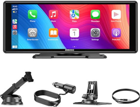 ESSGOO Compatible con A-pple CarPlay&Android Auto, Pantalla táctil IPS de 10.26 Pulgadas con Sensor de luz,admite Mirror Link, asistentes de G-oogle y Siri