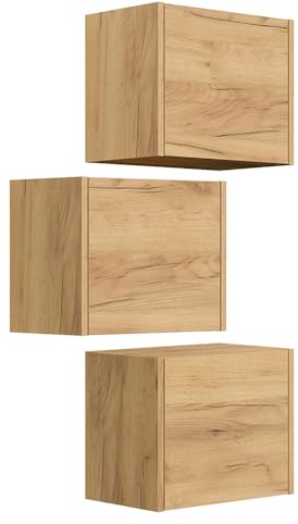 Lomadox Badezimmer Hängeschrank 3er Set in Eiche, Badregale, rechts/Links montierbar