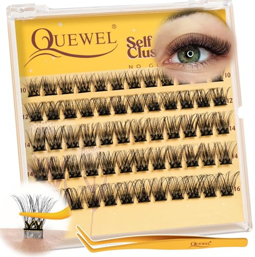 QUEWEL Selbstklebende Wimpern ohne Kleber 60STK, Kein Kleber erforderlich, 10–16mm starker Halt wiederverwendbare Wimpern Selbstklebend, Cluster Lashes Müheloses Auftragen für Anfänger (MJ02)