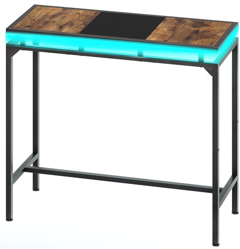 YATINEY Tavolo da Bar Galleggiante con Striscia LED Multicolore, Tavolo Alto con Piedi Regolabili, Telaio in Metallo Stile Industriale, per Soggiorno, Sala da Pranzo, Nero