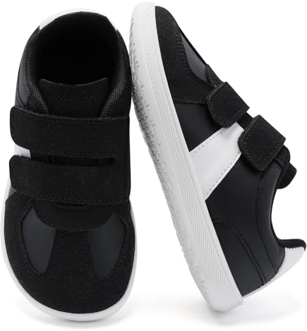 Mioceko Scarpe Bambino Punta Larga Scarpe Primi Passi Bambina Leggere Barefoot Shoes Antiscivolo Sneakers Casual Trail Nero Bianco 29 EU