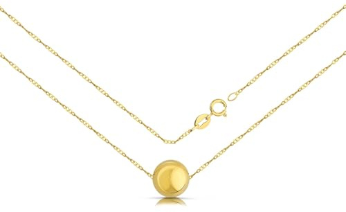 LAMUR 14k Gold Kugelkette, Damen Goldkette mit Geschenkverpackung, Goldschmuck mit Putztuch, Echtgold, Länge 45 cm, Kugeldurchmesser 8 mm
