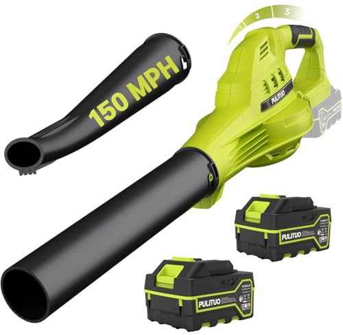 Leaf Blower Cordless with 2X 4.0Ah Batteries and Charger, 150MPH Lightweight Cordless Blower, 3 Speeds Small Electric Leaf Blowers for Lawn Care, Patio, Yard, Leaves, Grass, Dust (Green)