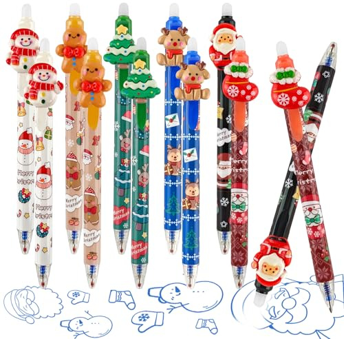 wokdsbl 2025 Weihnachtsstifte Set, 12 PCS Radierbare Stifte Weihnachten, Blaue Tinte, Perfekt für Geschenke, Schule & Bürobedarf, Radierbare Gelstifte für Erwachsene